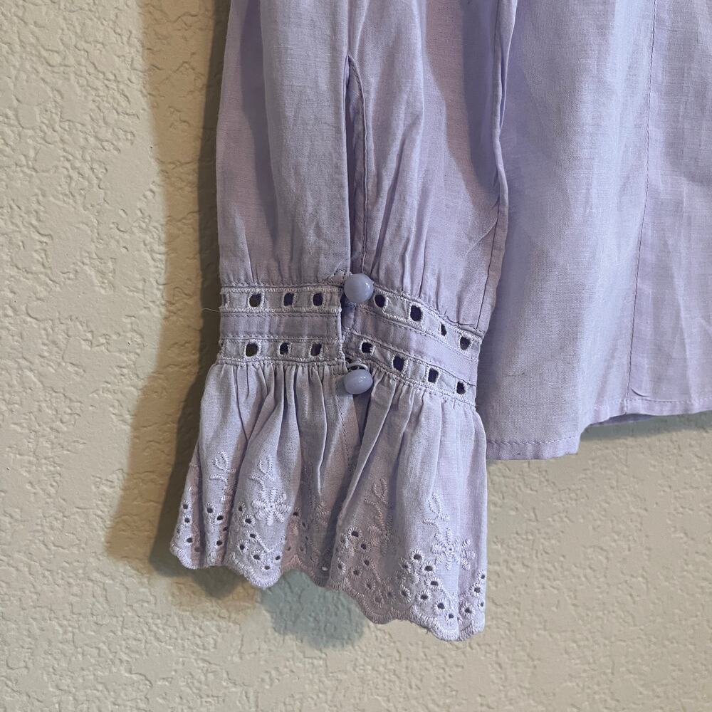 J.Crew Embroidered Ruffle Collar Eyelet Long Sleeve Blouse Shirt Top Lavender 2 - Picture 7 of 10